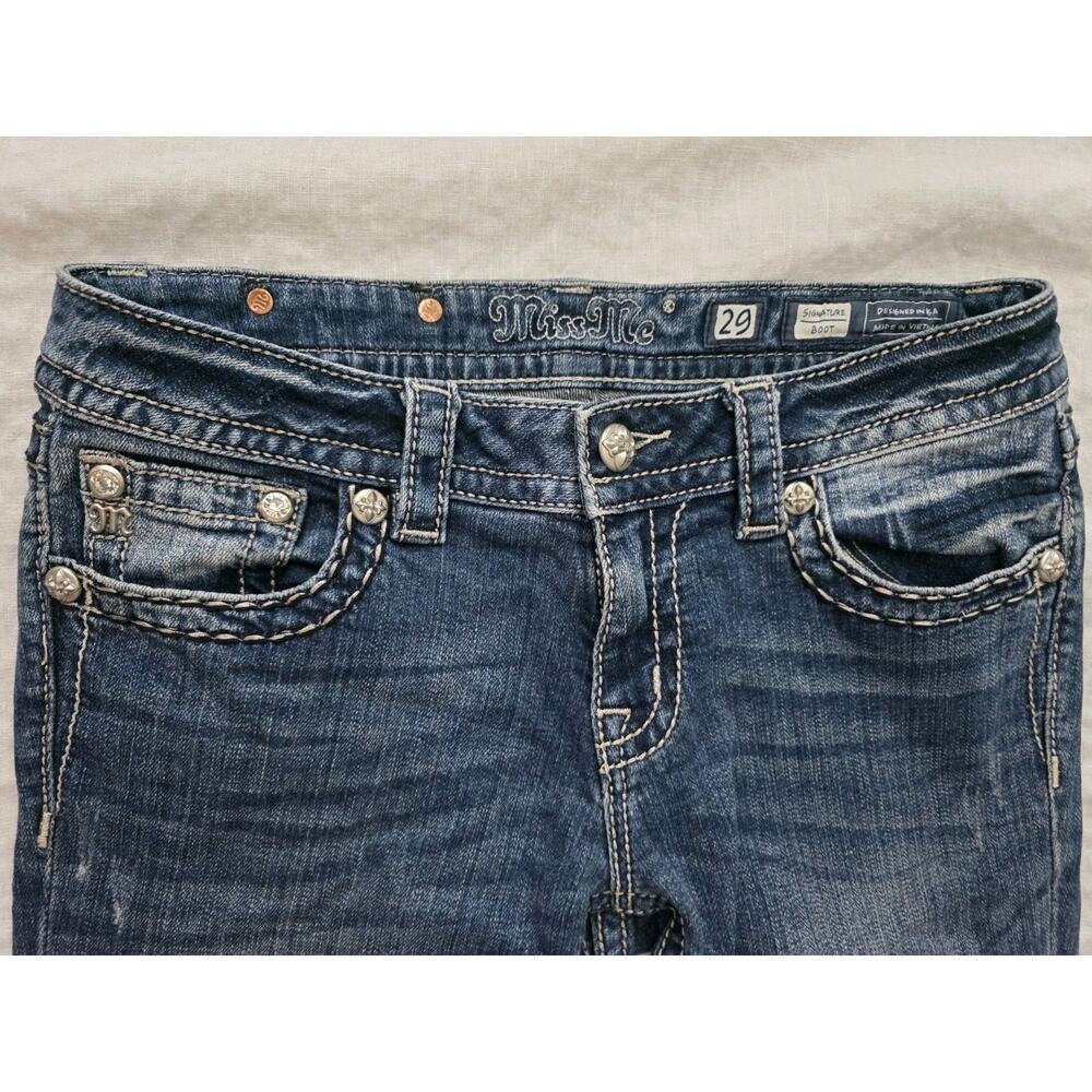 Miss Me Jeans Size 29 Embellished Cross Embroidered Y2K Signature Boot - Picture 4 of 11